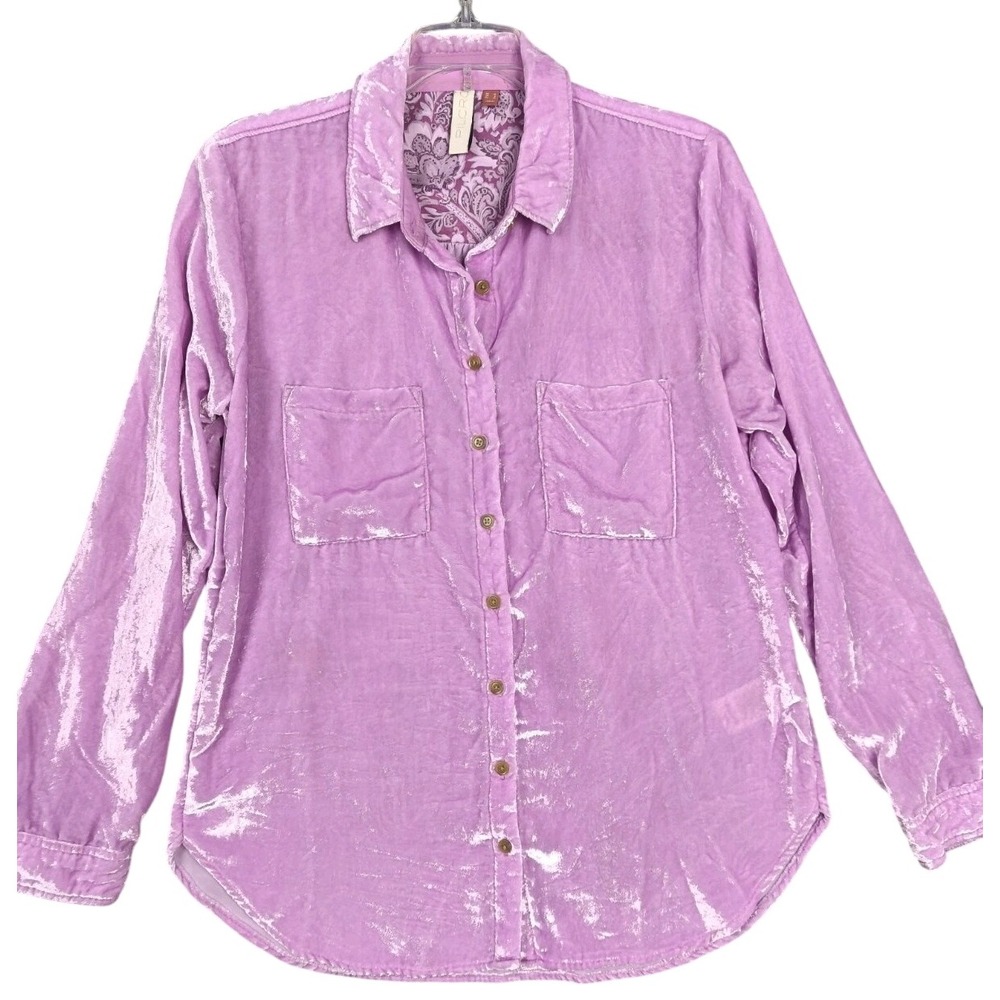 Pilcro Anthropologie Hadley Velvet Button Down Shirt Women's 6 Pink Purple